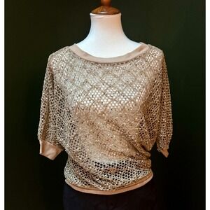 Y2K Change Up Gold/Brown Crochet Top Women's Size S